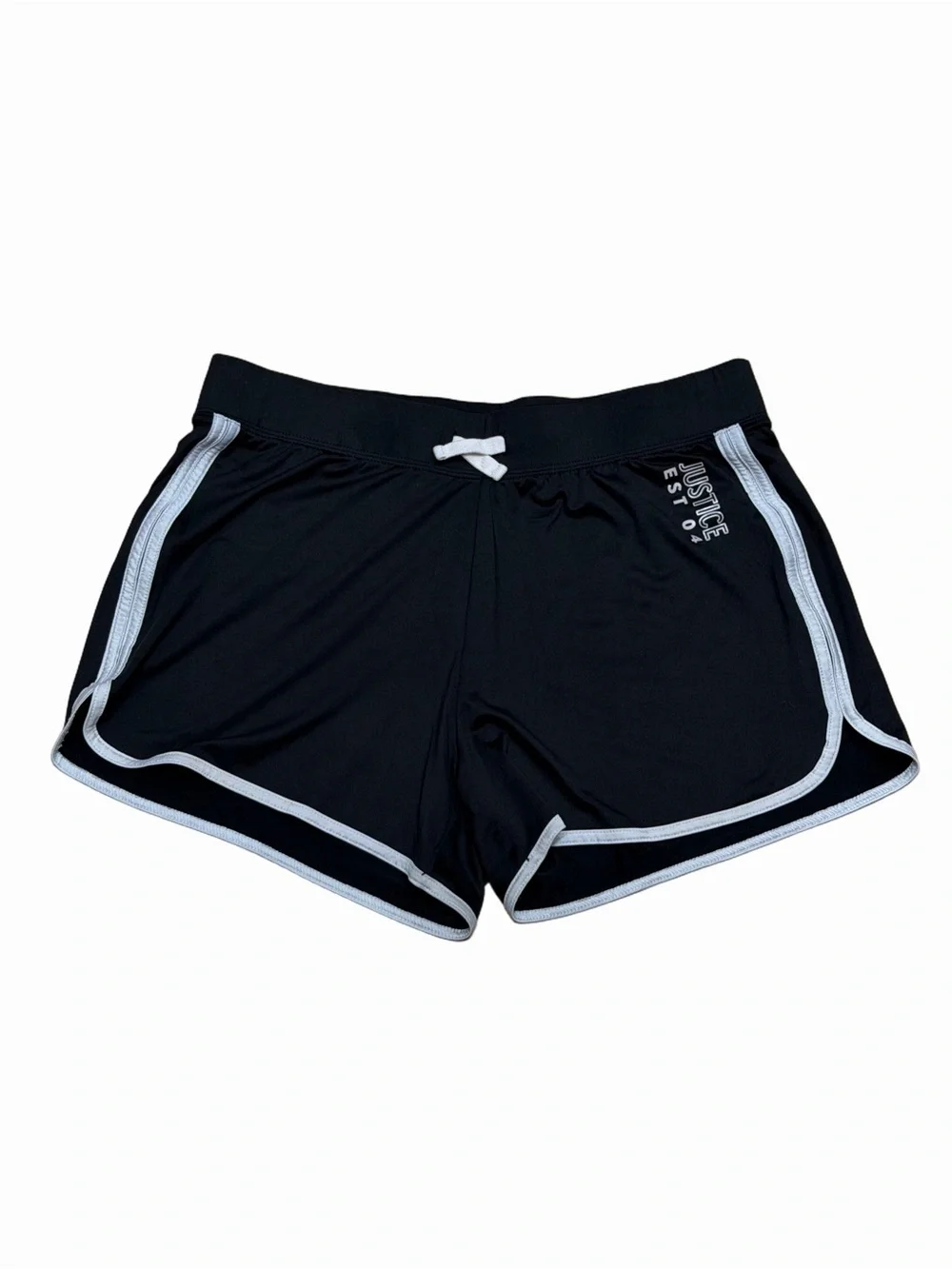 Justice Girls XL Plus 16P 18P Black Dolphin Running Shorts White Trim Athletic